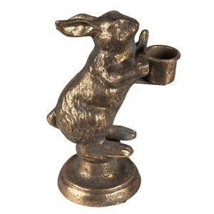 Zlatý antik kovový svícen králík - 12*10*30 cm Clayre & Eef  - -