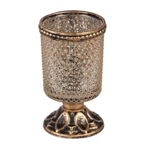 Zlatý antik skleněný svícen na noze na čajovou svíčku - Ø 5*10 cm Clayre & Eef  - -