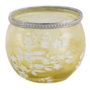 Žlutý skleněný svícen na čajovou svíčku s květy Teane  - Ø 10*9 cm Clayre & Eef  - -
