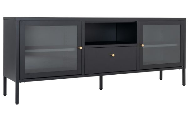 Nordic Living Černý kovový TV stolek Dobby 160 x 35 cm  - Výška60 cm- Šířka 160 cm