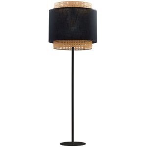 Micadoni Černá ratanová stojací lampa Castor  - Výška153 cm- Šířka 38 cm