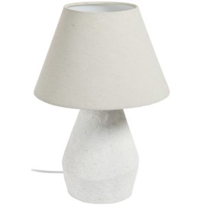 Bílá stolní lampa Kave Home Noara se lněným stínidlem  - Výška43 cm- Průměr 30 cm
