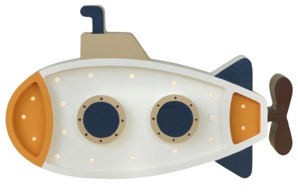 Peekaboo Bílá dřevěná dětská LED lampa Ponorka 40 cm  - Výška24