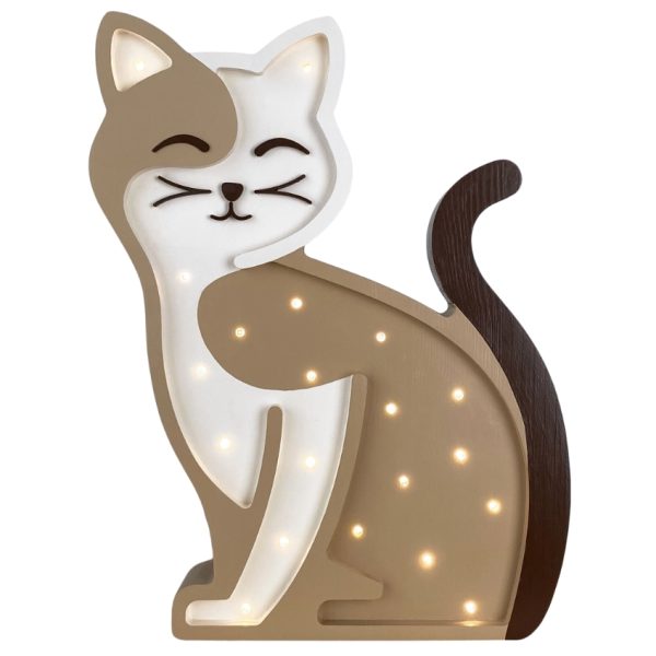 Peekaboo Béžová dřevěná dětská LED lampa Kočka 37 cm  - Výška37 cm- Šířka 28 cm