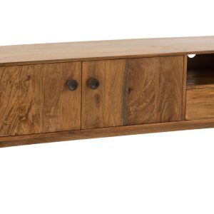 Hnědý dřevěný TV stolek J-line Oram 152 x 40 cm  - Výška55 cm- Šířka 152 cm