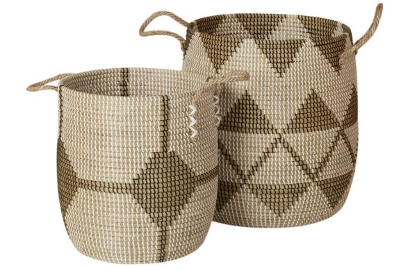 Set dvou pletených úložných košů Quax Beige  - Rozměr velkého koše50 x 42 cm- Rozměr malého koše 42 x 38 cm