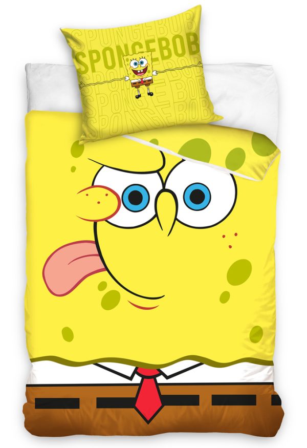TipTrade Bavlněné povlečení 140x200 + 70x90 cm - Sponge Bob Emoji  - MateriálBavlna- Barva Bílé