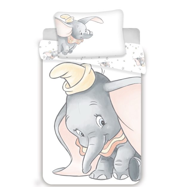 Jerry Fabrics Povlečení do postýlky 100x135 + 40x60 cm - Dumbo "Grey"  - MateriálBavlna- Barva Bílé