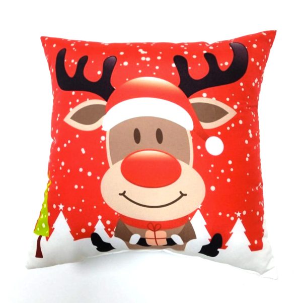 Jerry Fabrics Vánoční dekorační polštářek 40x40 cm - Vánoční Sob Rudolf  - BarvaBílé- Barva Červené