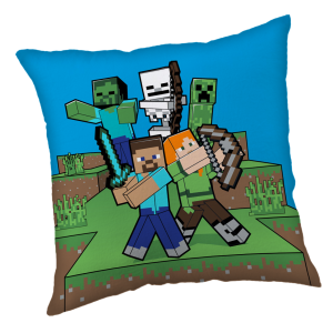 Jerry Fabrics Dekorační polštářek35x35 cm - Minecraft "Mobs vs Us"  - BarvaModré- Barva Zelené