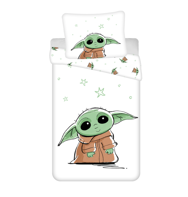 Jerry Fabrics Bavlněné povlečení 140x200 + 70x90 cm - Star Wars "Baby Yoda"  - MateriálBavlna- Barva Bílé