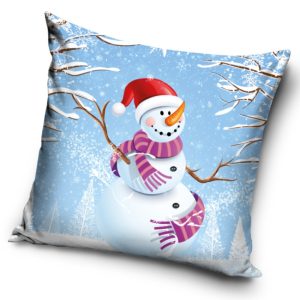 TipTrade Vánoční povlak na polštářek 40x40 cm - Sněhulák s čepičkou  - ZapínáníZip- Rozměr 40 x 40 cm