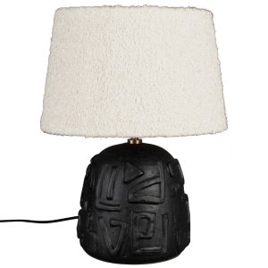 Černobílá bouclé stolní lampa DUTCHBONE RENZO  - Výška42 cm- Průměr 31 cm