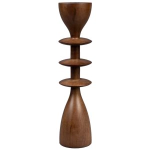 Hnědý dřevěný svícen DUTCHBONE PERNILLA M  - Výška30 cm- Průměr 7 cm