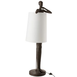 Bílá stojací lampa s hnědou podstavou J-line Man 140 cm  - Výška140 cm- Šířka 45 cm