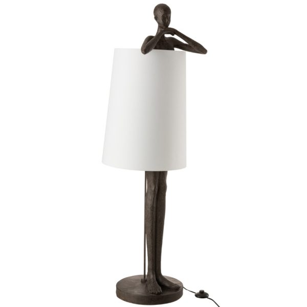 Bílá stojací lampa s hnědou podstavou J-line Man 140 cm  - Výška140 cm- Šířka 45 cm