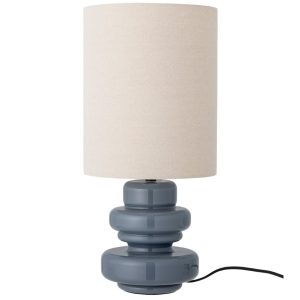 Modrá skleněná stolní lampa Bloomingville Fabiola se lněným stínidlem  - Výška51 cm- Průměr stínidla 24 cm