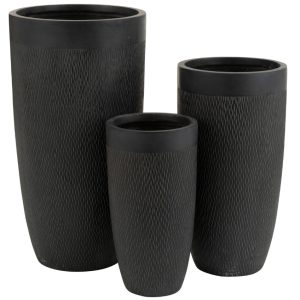 Set tří černých keramických váz J-line Geramio 72/58/46 cm  - Výška72/58/46 cm- Průměr 38/30/24 cm