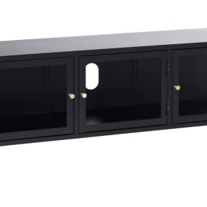 Černý kovový TV stolek Unique Furniture Carmel 132 x 40 cm  - Výška52 cm- Šířka 132 cm