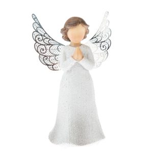 Polyresinový anděl s kovovými křídly bílá