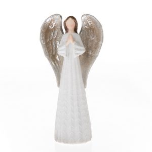 Polyresinový anděl se stříbrnými křídly bílá