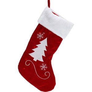 Vánoční LED ponožka se stromečkem červená