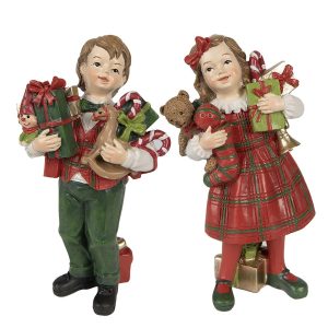 2ks vánoční dekorace chlapec a dívka s dárečky - 7*6*13 / 7*5*13 cm Clayre & Eef  - -