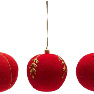 Set tří červených plstěných vánočních ozdob Kave Home Breshi 7 cm  - Výška7 cm- Průměr 7 cm