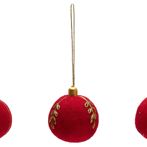 Set tří červených plstěných vánočních ozdob Kave Home Breshi 5 cm  - Průměr5 cm- Vnitřek ozdoby EPS (pěnový PS)