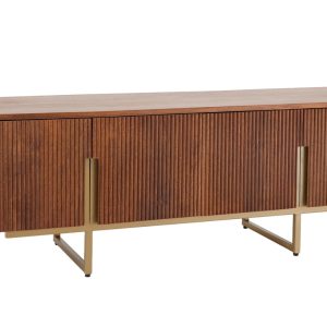 Moebel Living Masivní dřevěný TV stolek Ediso 160 x 42 cm se zlatou podnoží  - Výška50 cm- Šířka 160 cm