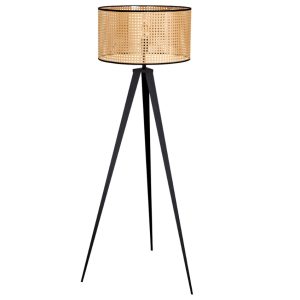 Moebel Living Černá kovová stojací lampa Trok 141 cm s přírodním stínidlem  - Výška141 cm- Šířka 58 cm