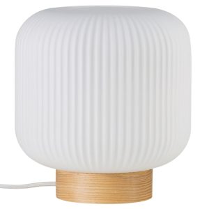 Nordlux Opálově bílá skleněná stolní lampa Milford s dřevěnou podstavou  - Výška21