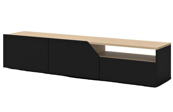 Černý dubový TV stolek TEMAHOME VERONE 180 x 38 cm  - Výška38 cm- Šířka 180 cm