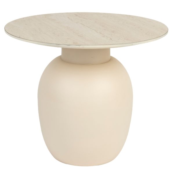 White Label Béžový keramický odkládací stolek WLL KARULA 42 x 50 cm  - Výška42 cm- Průměr 50 cm