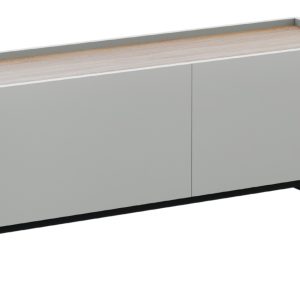Šedý lakovaný TV stolek Windsor & Co Helene 120 x 40 cm s dubovým dekorem  - Výška50 cm- Šířka 120 cm