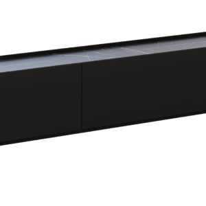 Černý lakovaný TV stolek Windsor & Co Helene 180 x 40 cm s mramorovým dekorem  - Výška50 cm- Šířka 180 cm