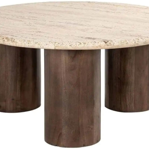 Béžový kamenný konferenční stolek Richmond Douglas 90 cm  - Výška40 cm- Průměr desky 90 cm