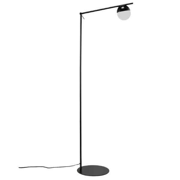 Nordlux Opálově bílá skleněná stojací lampa Contina s černou podstavou 139 cm  - Výška139 cm- Šířka 35