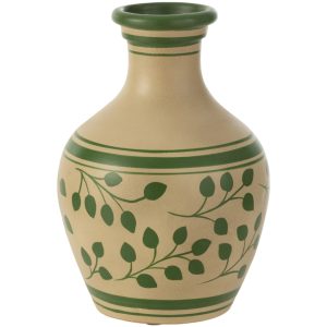 Béžovo-zelená keramická váza J-Line Floryn 34 cm  - Výška34 cm- Průměr 22 cm