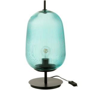 Modrá skleněná stolní lampa J-line Palme  - Výška49 cm- Průměr 22 cm