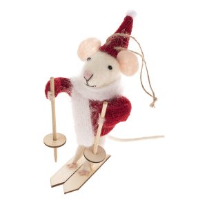 Vánoční závěsná dekorace Myška na lyžích