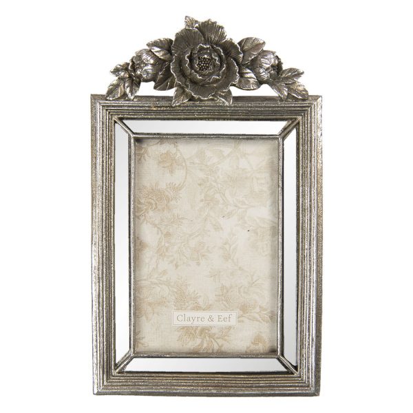 Antik stříbrný fotorámeček s dekorací květiny - 15*3*25 cm / 10*15 cm Clayre & Eef  - -