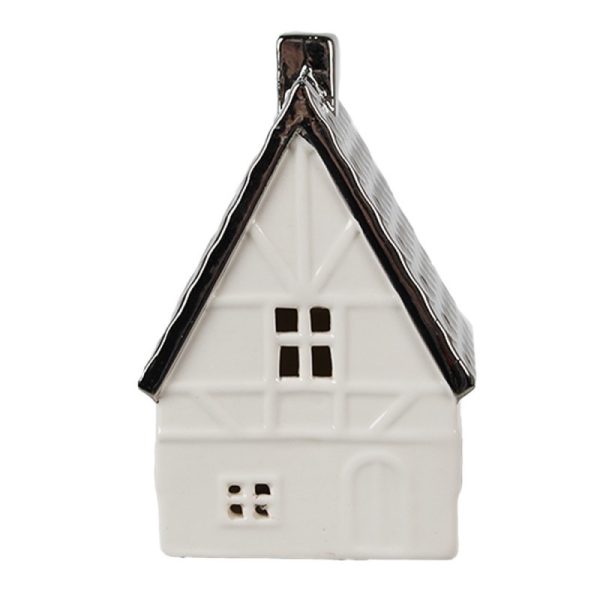 Béžová dekorace porcelánový domek s Led světýlky Christmas House M - 8*7*12 cm Clayre & Eef  - -