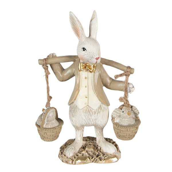 Béžová dekorace socha králík s kuřátky ve kbelíku  - 12*6*17 cm Clayre & Eef  - -