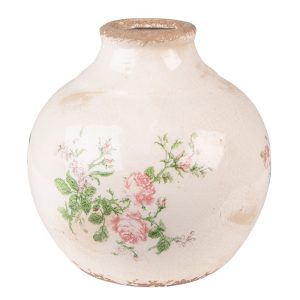 Béžová keramická dekorační váza s růžemi Rossia - Ø 16*17 cm Clayre & Eef  - -