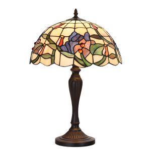 Béžová stolní lampa Tiffany s květy Flowiq - Ø 35*53 cm E27/max 1*60W Clayre & Eef  - -