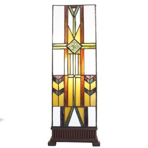 Béžovo-hnědá hranatá stolní lampa Tiffany Salli - 18*18*48 cm E14/max 1*40W Clayre & Eef  - -