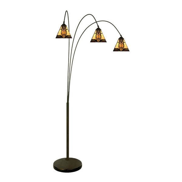 Béžovo-hnědá stojací lampa Tiffany Silvia - 91*50*200 cm E27/max 3*60W Clayre & Eef  - -