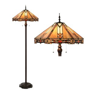 Béžovo-hnědá stojací lampa Tiffany Tippia - Ø 40x161 cm E27/max 2*60W Clayre & Eef  - -