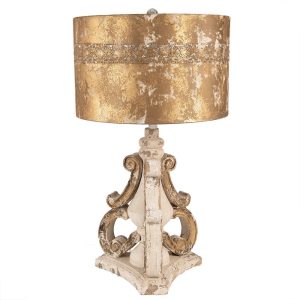 Béžovo - zlatá dřevěná stolní lampa Brocante Look - Ø 40*70 cm E27/max 1*60W Clayre & Eef  - -